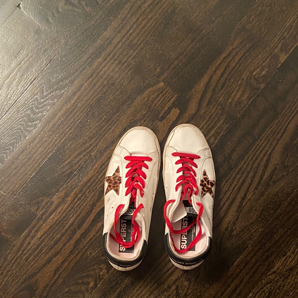 Golden Goose Kids Sneakers - White and Red with Brown Star